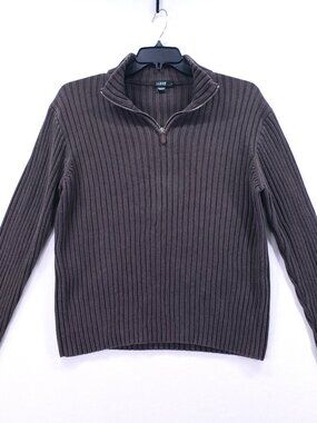J.CREW Junior Brown Ribbed Polo Long Sleeve Pullover Sweater Large Quarter Zip
